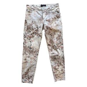 Peruvian Connection Pastel Brown Floral Pants 10 Watercolor Abstract Skinny